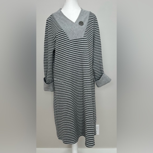 Soft Surroundings Chill Time dress cotton grey gray white long sleeve cozy comfy - Picture 2 of 11